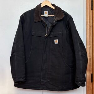 Carhartt Men's Black Field Jacket with Brown Corduroy Collar